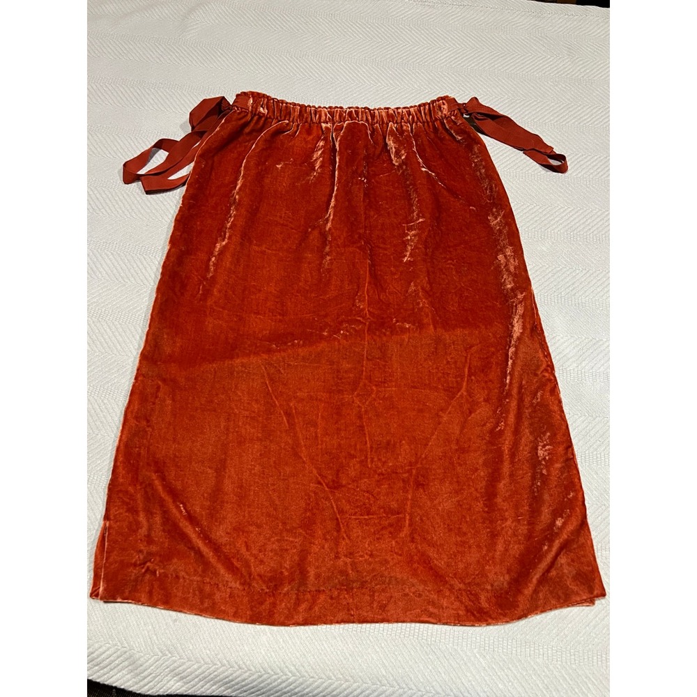 H&M Rust Orange Red Velvet Pencil Skirt Side Slits Ribbon Ties on Sides Womens 6